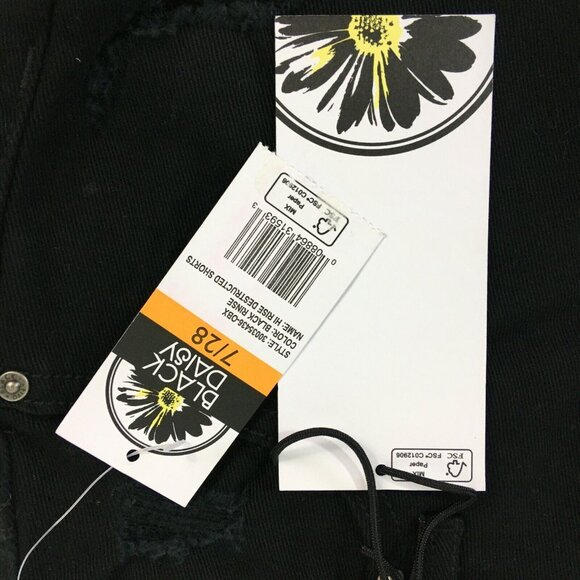Black Daisy Womens Juniors Hi Rise Destructed Shorts Size 7-28 Black Rinse - Picture 4 of 8